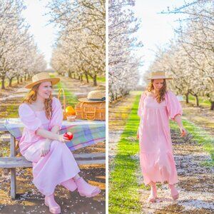 Bridgeton Vibes Pale Pink Peasant Maxi Dress
